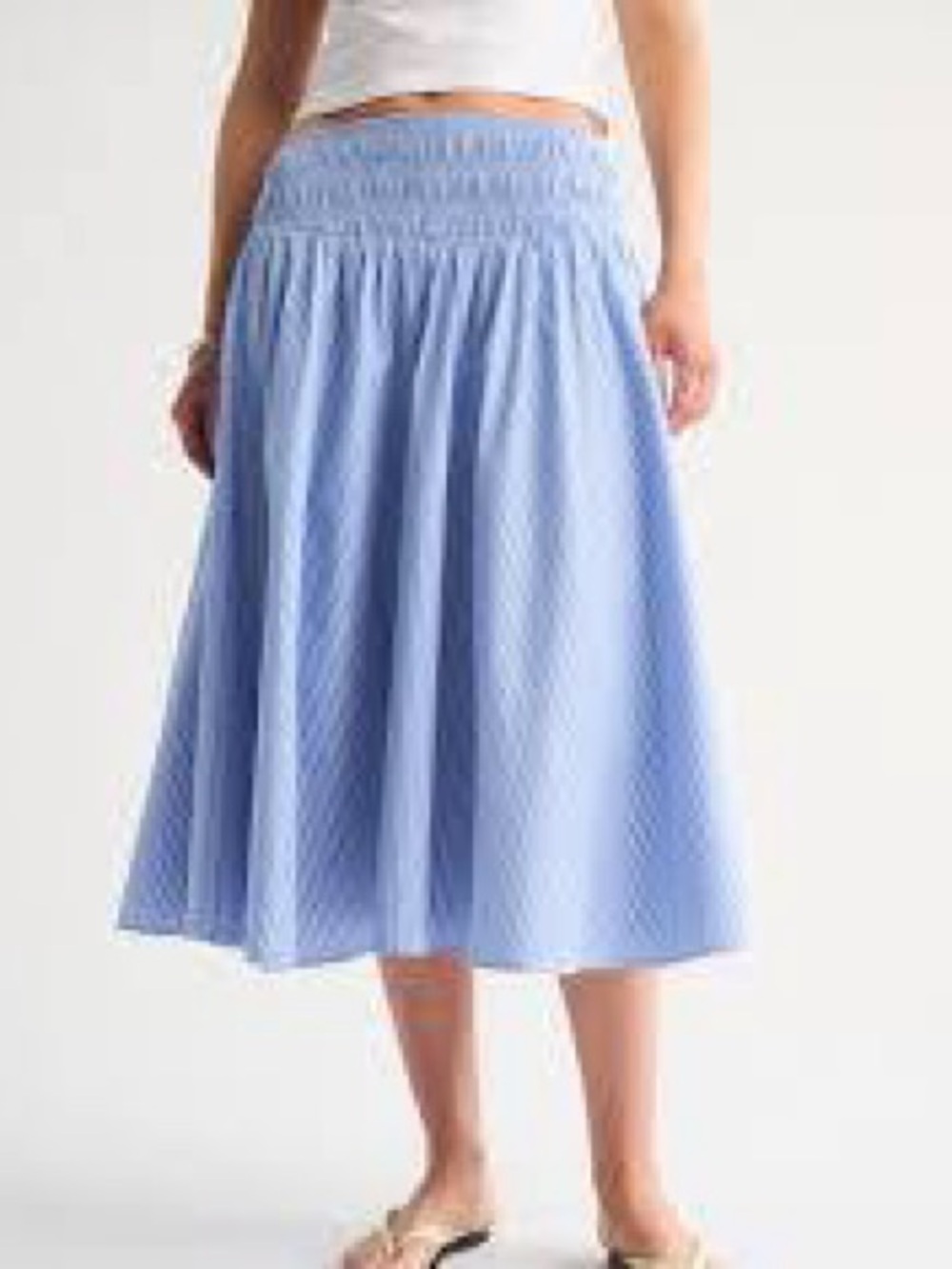 Light Pink Smocked Waist Midi Skirt - Women's